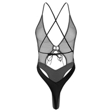 Load image into Gallery viewer, Womens One-piece Bodysuit Halter Lace-up See-through Romper Catsuit Nightclub Dance Show Costume Hollow Out High Cut Leotard