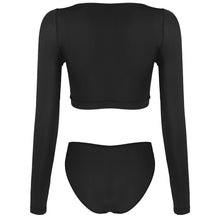 Load image into Gallery viewer, Womens Open Crotch Erotic Lingerie Suit Crop Top with Crotchless Briefs Underwear Scoop Neck Long Sleeve Erotic Sexy Costume