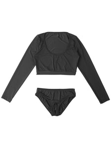 Womens Open Crotch Erotic Lingerie Suit Crop Top with Crotchless Briefs Underwear Scoop Neck Long Sleeve Erotic Sexy Costume