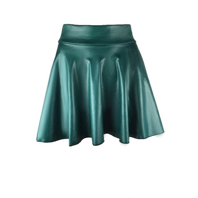 Womens PU Leather Miniskirts High Waist Casual Flared Pleated Latex A-Line Skirt Rave Dance Bottoms Sexy Clubwear Skirts