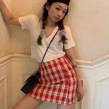 Load image into Gallery viewer, Womens  Plaid Slim High Waist Mini Pencil Skirt streetwear vintage green short mini skirt beach holiday skirt