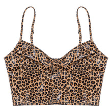 Load image into Gallery viewer, Womens Pole Dacing Outfit Leopard Print Patent Leather Camisole Adjustable Spaghetti Strap Zipper Back Sleeveless Vest Crop Tops