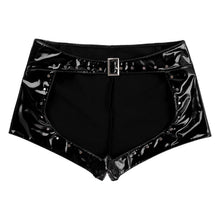 Load image into Gallery viewer, Womens Pole Dance Costumes Cutout Front Patent Leather Boxer Brief Boyshorts Rivet Wet Look Boxers Shorts Hollow Out Hot Pants