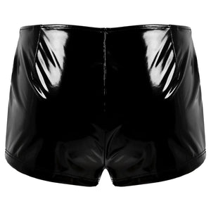 Womens Pole Dance Costumes Cutout Front Patent Leather Boxer Brief Boyshorts Rivet Wet Look Boxers Shorts Hollow Out Hot Pants