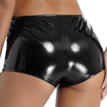 Load image into Gallery viewer, Womens Pole Dance Costumes Cutout Front Patent Leather Boxer Brief Boyshorts Rivet Wet Look Boxers Shorts Hollow Out Hot Pants