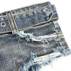 Womens Pole Dance Shorts Summer Mid Waist Denim Shorts Clubwear Beachwear Casual Frayed Raw Hem Rave Short Jeans Hot Pants