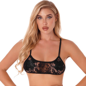 Womens See-through Sheer Lace Hollow Out Bra Tops Plus size Adjustable Spaghetti Shoulder Straps Bra Push Up Underwear