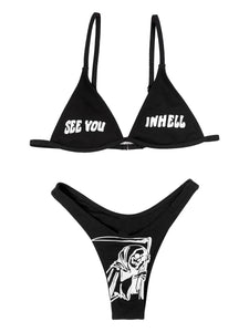 Womens Sexy Beachwear Set Fashion Printing Adjustable Spaghetti Strap Detachable Breast Pad Bra With Underpants Wetlook Swimwear