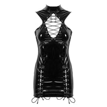 Load image into Gallery viewer, Womens Sexy Ladies Wetlook Patent Leather Front Hollow Out Lace up Bodycon Mini Dress for Pole Cocktail Party Dance Clubwear