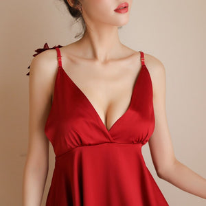Womens Sleepwear Silk Lingere Backless Night Dress  Sexy Hot Erotic Satin Lingerie Nightgown Deep V Vintage Fashion With Wings