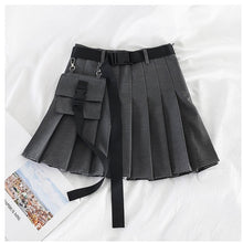 Load image into Gallery viewer, Womens Streetwear Tooling Half-length Pleated Skirt Safari Black Short Skirt Fashion High Waist Harajuku Women Skirts