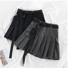 Load image into Gallery viewer, Womens Streetwear Tooling Half-length Pleated Skirt Safari Black Short Skirt Fashion High Waist Harajuku Women Skirts