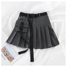Load image into Gallery viewer, Womens Streetwear Tooling Half-length Pleated Skirt Safari Black Short Skirt Fashion High Waist Harajuku Women Skirts