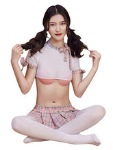 Load image into Gallery viewer, Womens Student Uniform Sexy School Girl Cosplay Lingerie Lady Erotic Temptation Costume See-through Crop Top with Mini Skirt