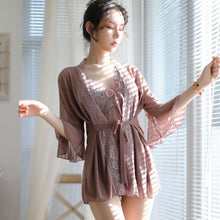 Load image into Gallery viewer, Womens robe and Nightgown Set Tops and Blouses Sexy Lace Women Dress Bathrobe V-neck Sleepwear Pijamas Homewear see through