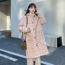 Load image into Gallery viewer, Wool Blends Sweet Girl Pink Plaid Korean Style Fashion Peter Pan Collar Kawaii Loose Casual All-match Harajuku Woolen Coat