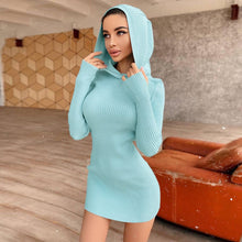 Load image into Gallery viewer, Y2K 2022 Spring Autumn Fashion Black Long Sleeves Hoody Mini Womens Knitting Dresses Base Party bodycon  Outfits Clothes