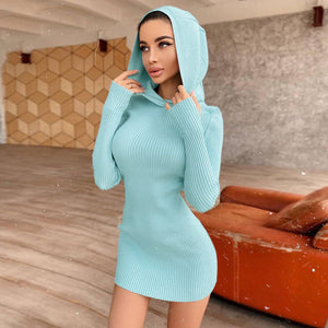 Y2K 2022 Spring Autumn Fashion Black Long Sleeves Hoody Mini Womens Knitting Dresses Base Party bodycon  Outfits Clothes