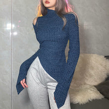 Load image into Gallery viewer, Y2K 2022 Spring Fall Fashion Solid Irregular Long Sleeved Knitted Top Bodycon Casual Women&#39;s Clothes Rave Festival Streetwear