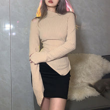 Load image into Gallery viewer, Y2K 2022 Spring Fall Fashion Solid Irregular Long Sleeved Knitted Top Bodycon Casual Women&#39;s Clothes Rave Festival Streetwear