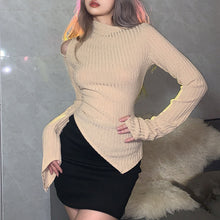 Load image into Gallery viewer, Y2K 2022 Spring Fall Fashion Solid Irregular Long Sleeved Knitted Top Bodycon Casual Women&#39;s Clothes Rave Festival Streetwear