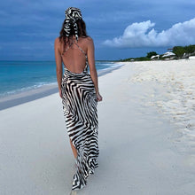 Load image into Gallery viewer, Y2K 2022 Tank Strap Zebra Sling Elegant Split Casual Evening Party Sexy Backless Split Women&#39;s Clothes Beach Vacation Maxi Dress