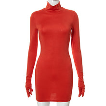 Load image into Gallery viewer, Y2K Elegant Red Long Sleeve with Gloves Solid Mini Dress Autumn Birthday Party Club Women&#39;s Bodycon Dresses Outfits