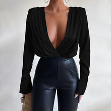 Load image into Gallery viewer, Y2K Fashion 2022 Spring Fall Elegant Black Long Sleeve Bodysuit Women Basic Tops Skinny Rompers High Rise Bodysuits Club Party