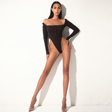 Load image into Gallery viewer, Y2K Fashion 2022 Spring Fall Elegant Black Long Sleeves Bodysuit Women Basic Tops Skinny Rompers High Rise Bodysuits Club Party