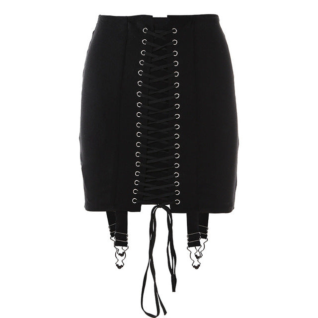 Y2K Vintage Mini Skirt Women's Punk Collage Summer High Waist Skirt Bodycon Eyelet Lace Up Aesthetic Sexy Skirt