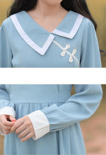 Load image into Gallery viewer, Y2K Women&#39;s Clothing 2021 Retro Sweet Blue Dress Female Elegant Cute Long Sleeve Irregular Doll Collar Design Chic Dress Vestido
