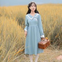 Load image into Gallery viewer, Y2K Women&#39;s Clothing 2021 Retro Sweet Blue Dress Female Elegant Cute Long Sleeve Irregular Doll Collar Design Chic Dress Vestido