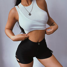 Load image into Gallery viewer, Y2k Hollow Out O Neck Asymmetric Crop Top Two Piece Vest Solid Sleeveless Ribbed Sexy Streetwear Summer Clothes for Women Casual