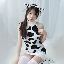 Load image into Gallery viewer, YYDS Japanese girl cow print sexy lingerie short skirt mid-length high-neck backless sweater sexy private pajamas
