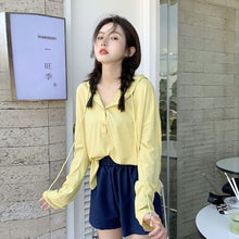 Load image into Gallery viewer, Yellow Long Sleeve Hooded T-shirt Women&#39;s Spring and Autumn Thin 2021 New Design Sense of Minority Loose Top