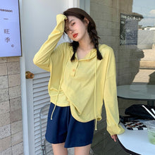 Load image into Gallery viewer, Yellow Long Sleeve Hooded T-shirt Women&#39;s Spring and Autumn Thin 2021 New Design Sense of Minority Loose Top