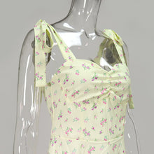 Load image into Gallery viewer, Yellow Print Dress Women Sexy Side Split Floral Ladies Dress Summer Sleeveless Tie Up Bow Strap Elegant Midi Dresses Casual