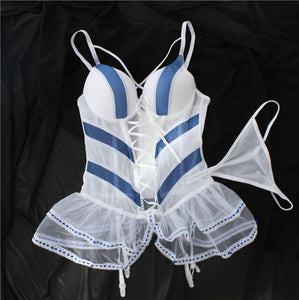 Young Girl Sexy Lingerie Vest with Garter Female Nightclub Hot Student Uniform Seduction Gather Straps Short Nightdress Suit
