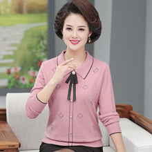 Load image into Gallery viewer, Young Mother Spring And Autumn Fashion Middle-Aged Women&#39;S Knitted Thin Lapel Long Sleeve Printed Sweater