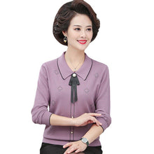 Load image into Gallery viewer, Young Mother Spring And Autumn Fashion Middle-Aged Women&#39;S Knitted Thin Lapel Long Sleeve Printed Sweater