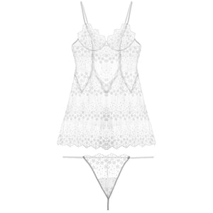 Young Women Sleepwear Pure White Embroidery Floral Nightgowns Female Temptation Strap Dress Lace Gauze Sexy Hollow Out Nightgown
