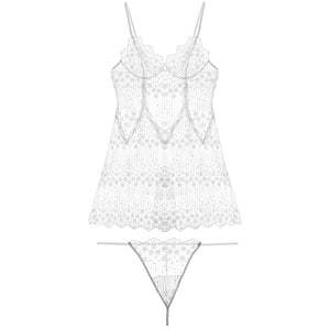 Young Women Sleepwear Pure White Embroidery Floral Nightgowns Female Temptation Strap Dress Lace Gauze Sexy Hollow Out Nightgown
