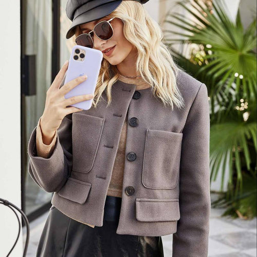 autumn New 2021 Sweet Beauty Dress Casual Long-sleeved Button Blouse Round Neck Temperament Light Mature Small Jacket Female