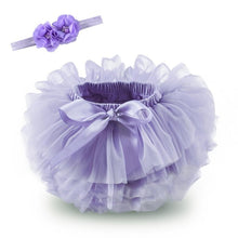 Load image into Gallery viewer, baby girls tulle bloomers Infant newborn tutu diapers cover 2pcs short skirts and flower headband Baby party photograph clothes