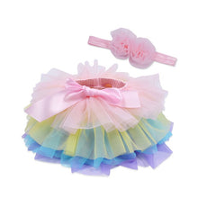 Load image into Gallery viewer, baby girls tulle bloomers Infant newborn tutu diapers cover 2pcs short skirts and flower headband Baby party photograph clothes