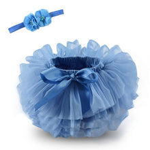 Load image into Gallery viewer, baby girls tulle bloomers Infant newborn tutu diapers cover 2pcs short skirts and flower headband Baby party photograph clothes