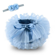 Load image into Gallery viewer, baby girls tulle bloomers Infant newborn tutu diapers cover 2pcs short skirts and flower headband Baby party photograph clothes