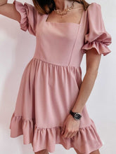 Load image into Gallery viewer, casual lantern sleeve ruffles mini dress women summer fashion pure color slim dresses for women 2021 pink a-line robe femme