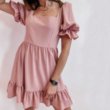 Load image into Gallery viewer, casual lantern sleeve ruffles mini dress women summer fashion pure color slim dresses for women 2021 pink a-line robe femme