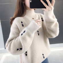 Load image into Gallery viewer, clothing female qiu dong languid is lazy wind half a turtleneck sweater 2021 new han edition loose embroidered jacket